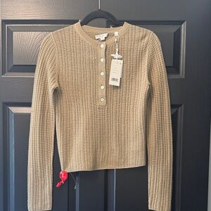 Vince Beige Ribbed Henley Button-front Sweater, slight flaw. Noted in picture.
